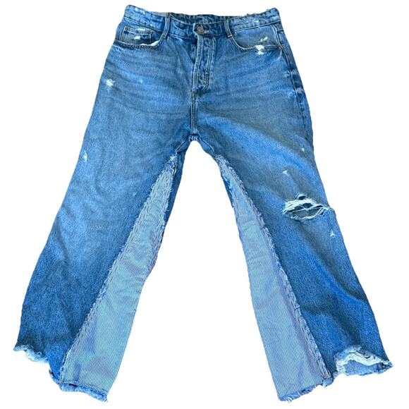 Zara‎ TRF Denim IX’D Makers High Rise Distressed Crop Jeans Blue Zara Size 4 - Picture 1 of 7